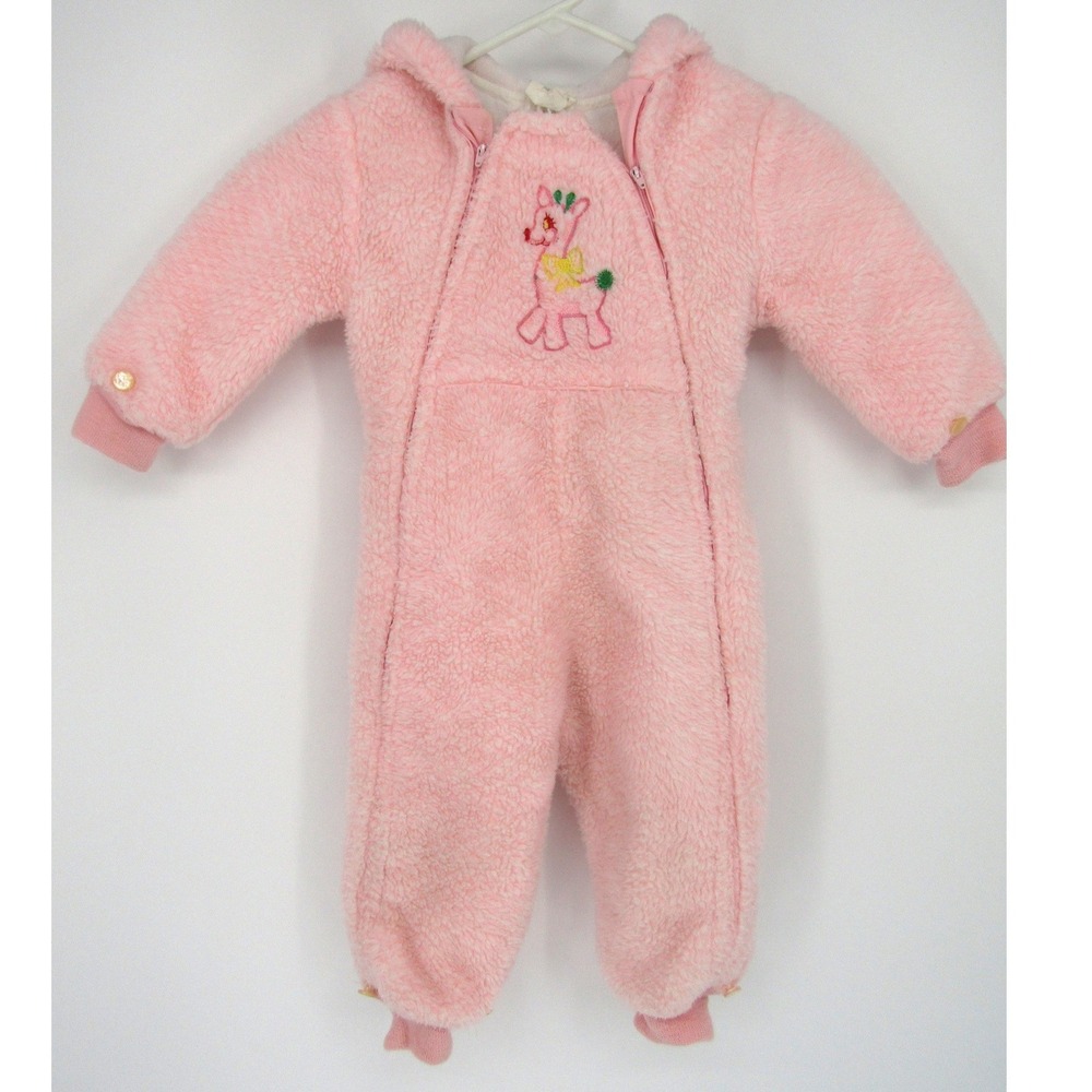 Quiltex Fleece Bunting Baby 24 Months Pink Vintage Fawn Deer Hooded Pram Suit